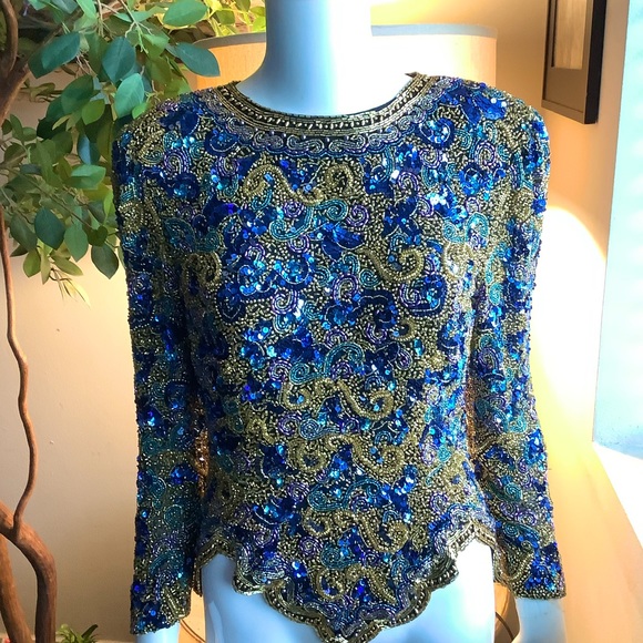 Oleg Cassini Tops - BLACK TIE OLEG CASSINI Vintage Sequin Blouse